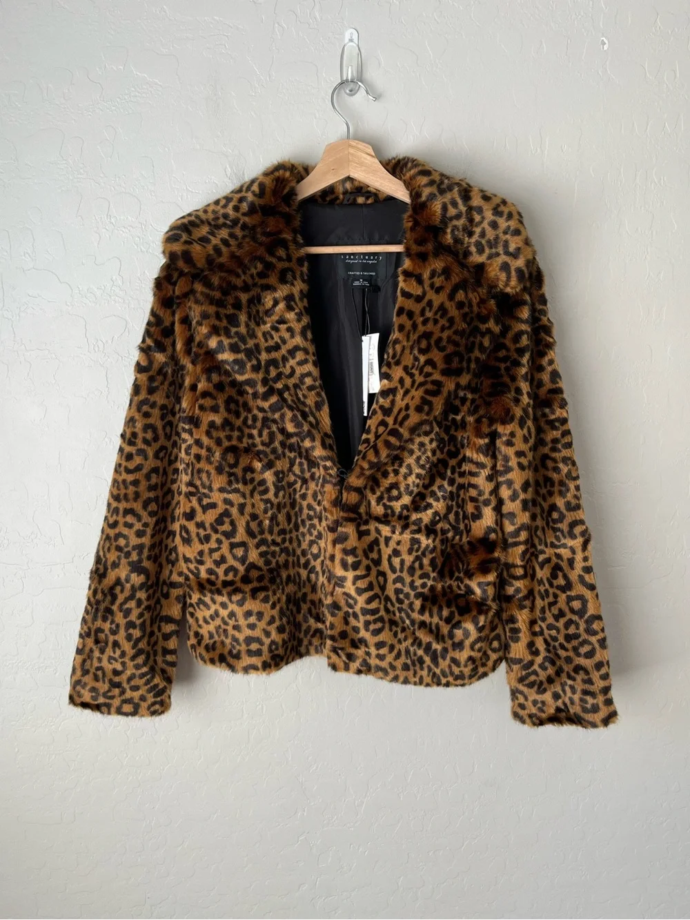 Sanctuary Over the Rainbow Faux Fur Leopard Animal Print Coat Mob Wife Med NEW
